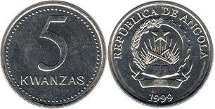 coin Angola 5 kwanzas 1999