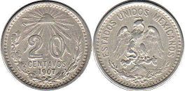 coin Mexico 20 centavos 1907