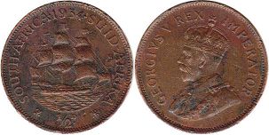 old coin South Africa 1/2 penny 1936