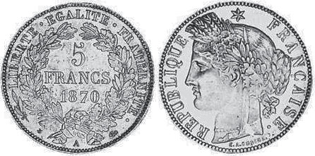 coin France 5 francs 1870