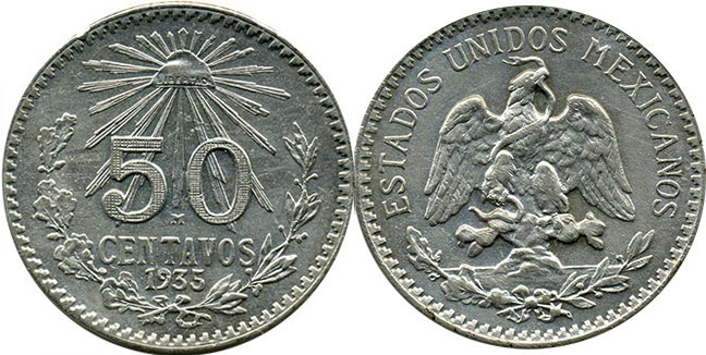 Mexican coin 50 centavos 1935
