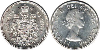 canadian coin Elizabeth II 50 cents 1962 silver