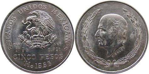 coin Mexico 5 pesos 1953