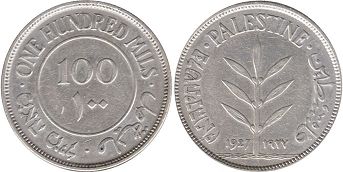 coin Palestine 100 mils 1927