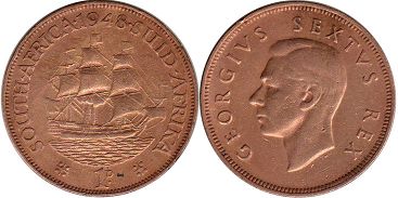 old coin South Africa 1 penny 1948