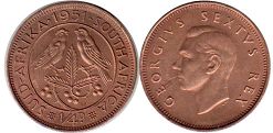 old coin South Africa 1/4 penny 1951