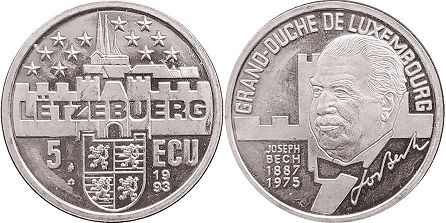 coin Luxembourg 5 ecu 1993