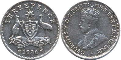 australian coin 3 pence 1936