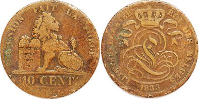 coin Belgium 10 centimes 1833
