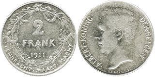 coin Belgium 2 francs 1911