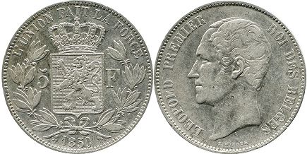 coin Belgium 5 francs 1850