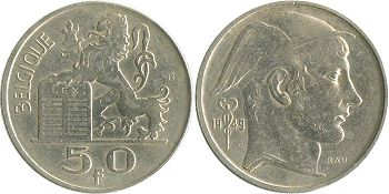 coin Belgium 50 francs 1949