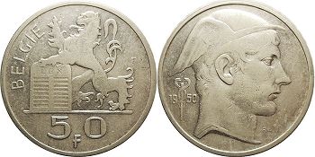 coin Belgium 50 francs 1950