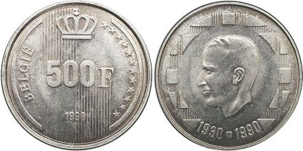 coin Belgium 500 francs 1990