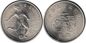 coin China 1 yuan 1991 women football championship