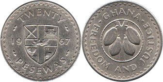 coin Ghana 20 twenty pesewas 1967