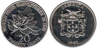 coin Jamaica 20 cents 1981