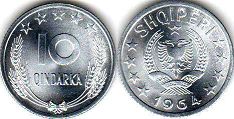 coin Albania 10 qindarka 1964