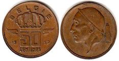 coin Belgium 50 centimes 1957