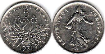 coin France 5 francs 1971