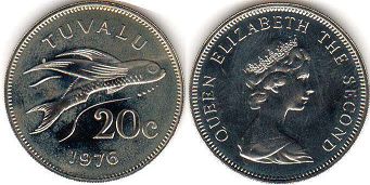 coin Tuvalu 20 cents 1976