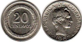 coin Colombia 20 centavos 1967