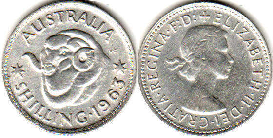 australian silver coin 1 shilling 1963 Elizabeth II