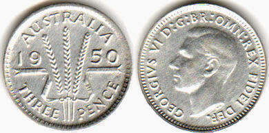 australian coin 3 pence 1950