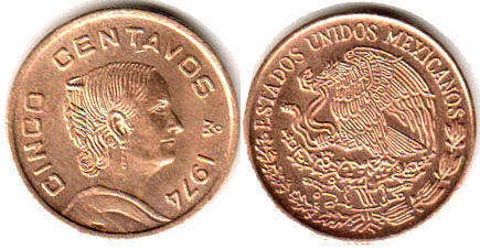 Mexican coin 5 centavos 1974