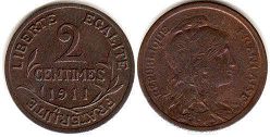 coin France 2 centimes 1911