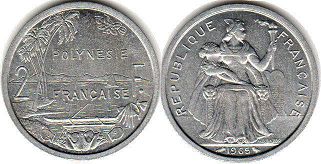 coin French Polynesia 2 francs 1965