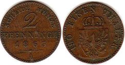 coin Prussia 2 pfennig 1865