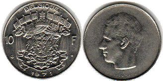 coin Belgium 10 francs 1971