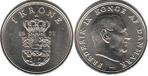 coin Denmark 1 krone 1971