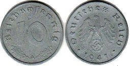 coin Nazi Germany 10 pfennig 1941 WW2