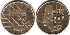 coin Netherlands 5 gulden 1990