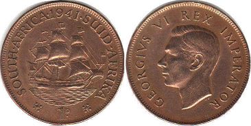 old coin South Africa 1 penny 1941