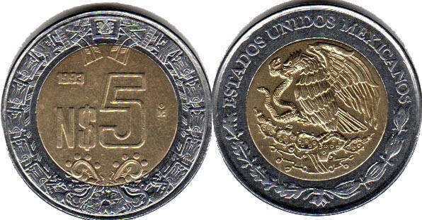 Mexican coin 5 pesos 1993