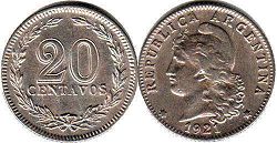 coin Argentina 20 centavos 1921