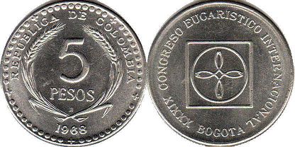 coin Colombia 5 pesos 1968