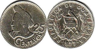 coin Guatemala 25 centavos 1977