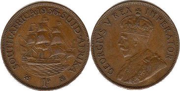 old coin South Africa 1 penny 1936