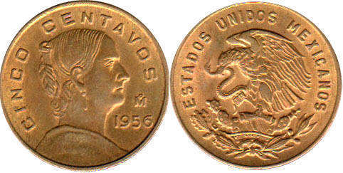 Mexican coin 5 centavos 1956