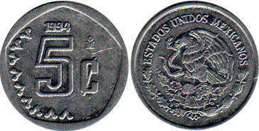 Mexican coin 5 centavos 1994
