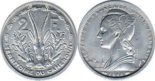 coin Cameroon 2 francs 1948