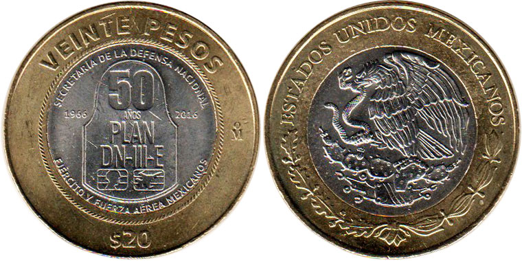 Mexican coin 20 pesos 2016 Plan DN-III-E