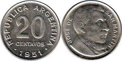 coin Argentina 20 centavos 1951