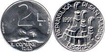 coin San Marino 2 lire 1991