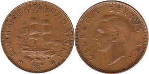 old coin South Africa 1/2 penny 1950