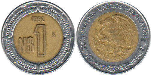 Mexican coin 1 peso 1995